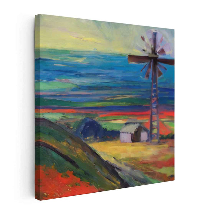 Rustic Windmill: Vibrant Countryside Landscape Canvas Art Print