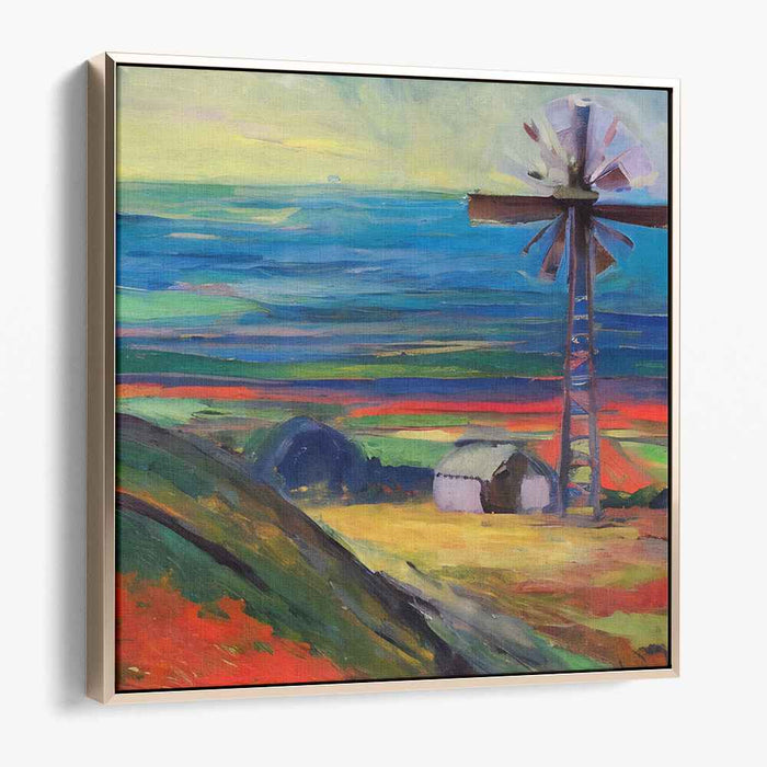 Rustic Windmill: Vibrant Countryside Landscape Canvas Art Print