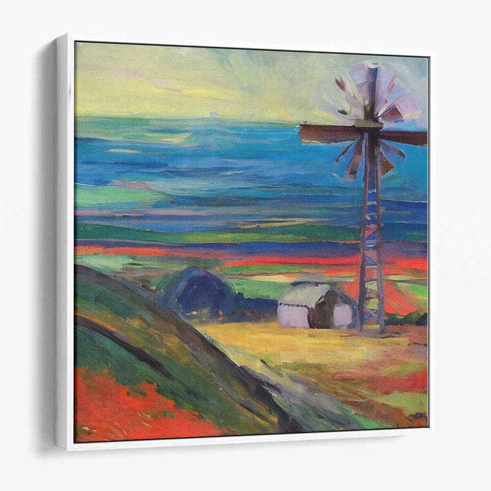 Rustic Windmill: Vibrant Countryside Landscape Canvas Art Print