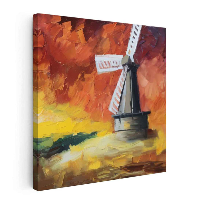 Whirling Colors of Dusk: Impressionist Windmill in Vivid Sunset Canvas Art