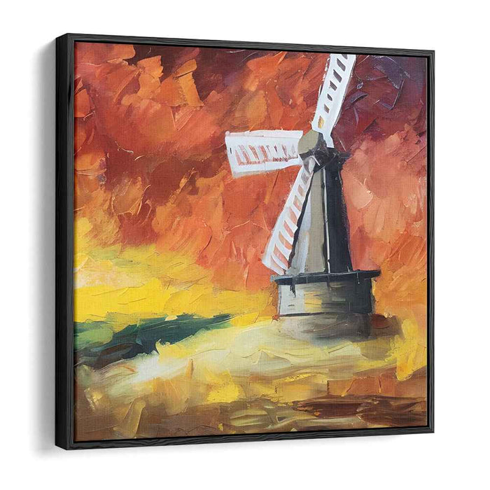 Whirling Colors of Dusk: Impressionist Windmill in Vivid Sunset Canvas Art