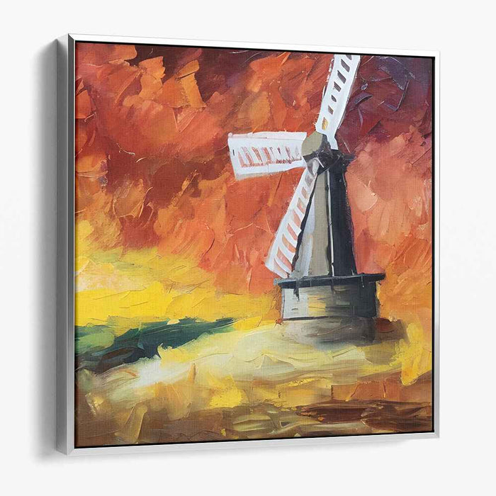 Whirling Colors of Dusk: Impressionist Windmill in Vivid Sunset Canvas Art