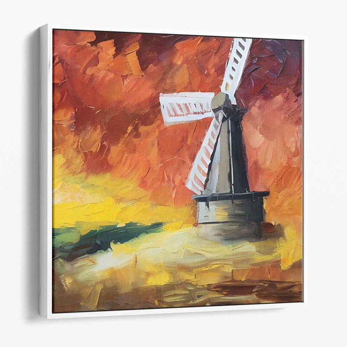 Whirling Colors of Dusk: Impressionist Windmill in Vivid Sunset Canvas Art
