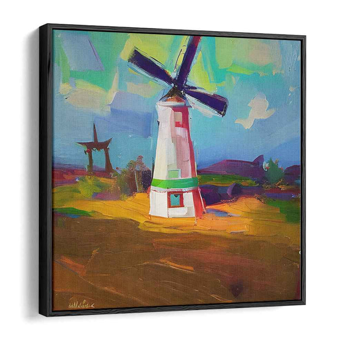 Whirlwind Fields: Expressive Windmill Landscape Canvas Art