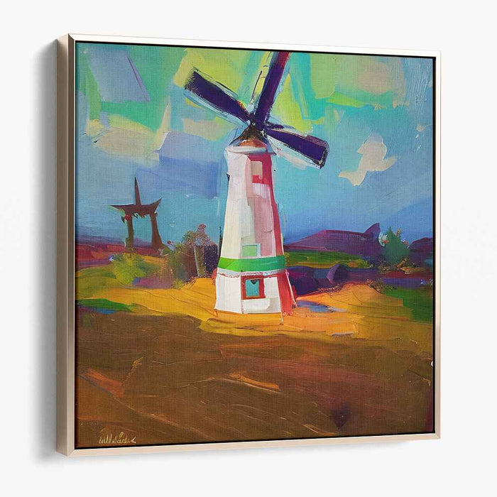 Whirlwind Fields: Expressive Windmill Landscape Canvas Art