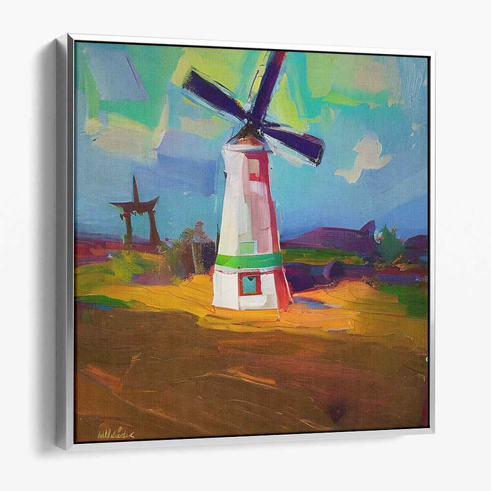 Whirlwind Fields: Expressive Windmill Landscape Canvas Art