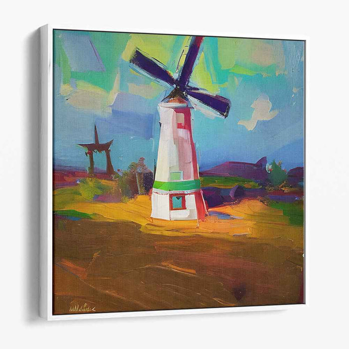 Whirlwind Fields: Expressive Windmill Landscape Canvas Art