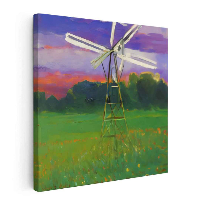 Whirlwind Melody: Impressionist Windmill Landscape Canvas Art