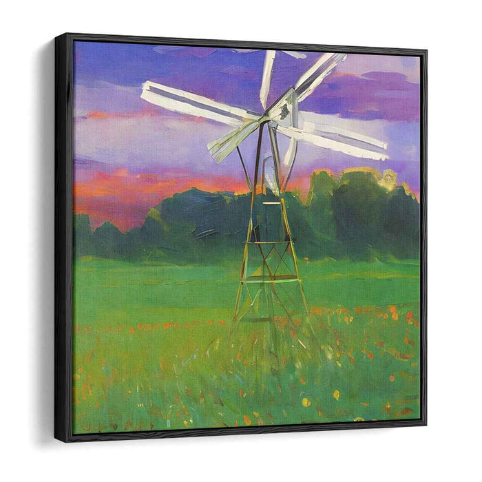 Whirlwind Melody: Impressionist Windmill Landscape Canvas Art