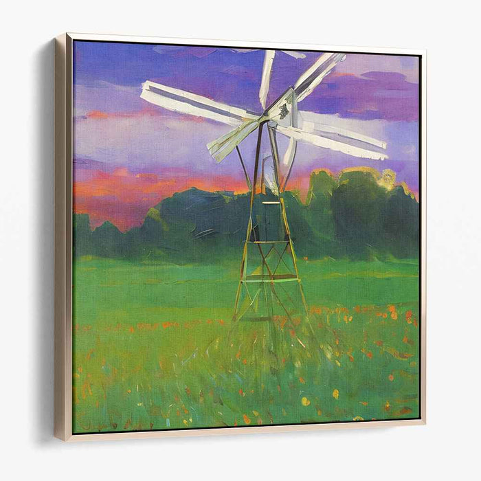 Whirlwind Melody: Impressionist Windmill Landscape Canvas Art