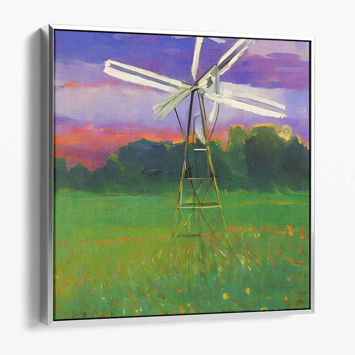 Whirlwind Melody: Impressionist Windmill Landscape Canvas Art