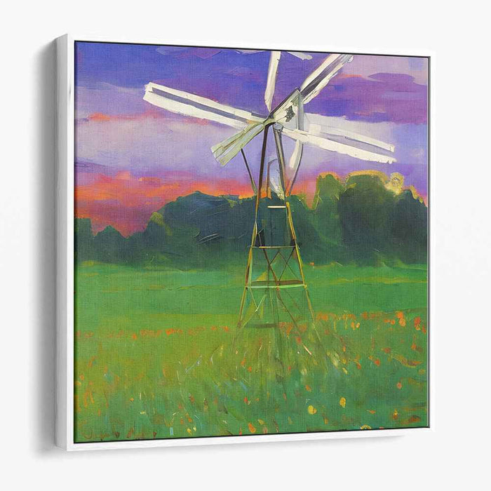 Whirlwind Melody: Impressionist Windmill Landscape Canvas Art