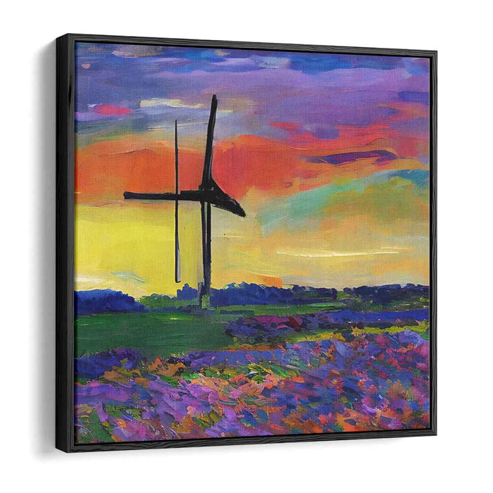 Whirligig Whispers: Vibrant Windmill Landscape Canvas Art Print