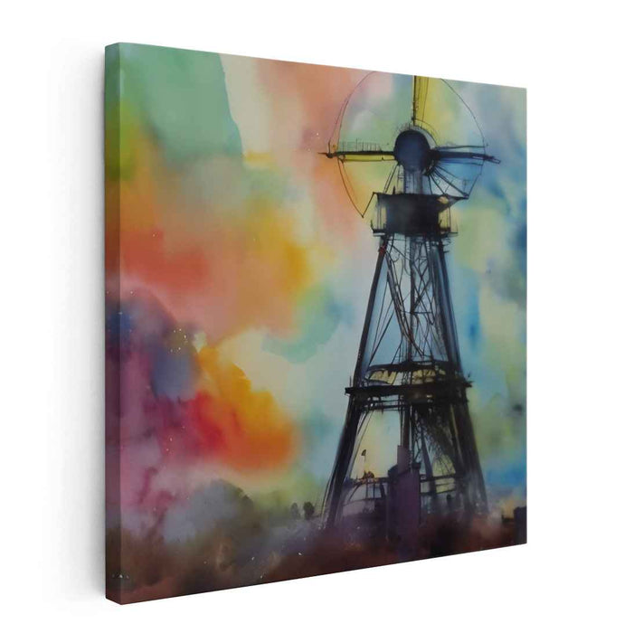 Ethereal Windmill: Abstract Watercolor Canvas Art Print