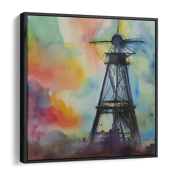 Ethereal Windmill: Abstract Watercolor Canvas Art Print