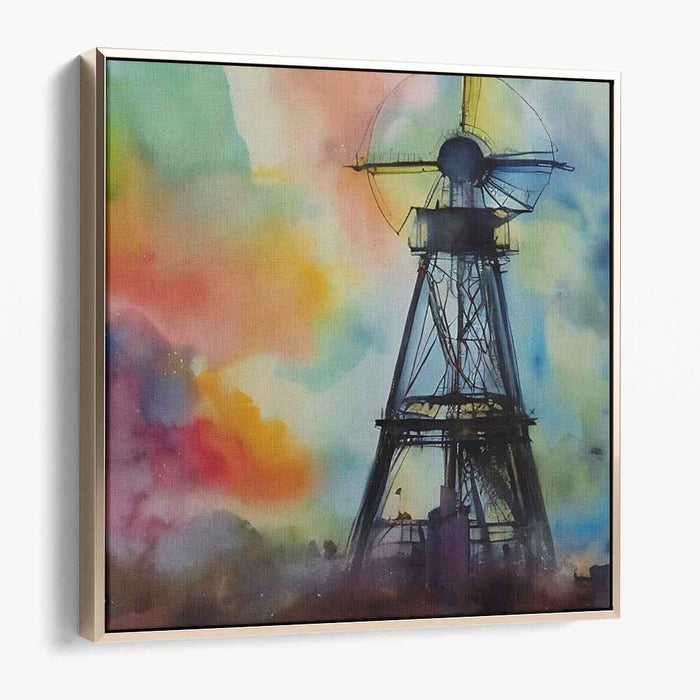 Ethereal Windmill: Abstract Watercolor Canvas Art Print