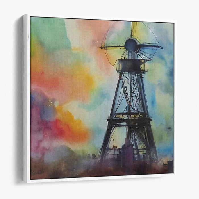 Ethereal Windmill: Abstract Watercolor Canvas Art Print