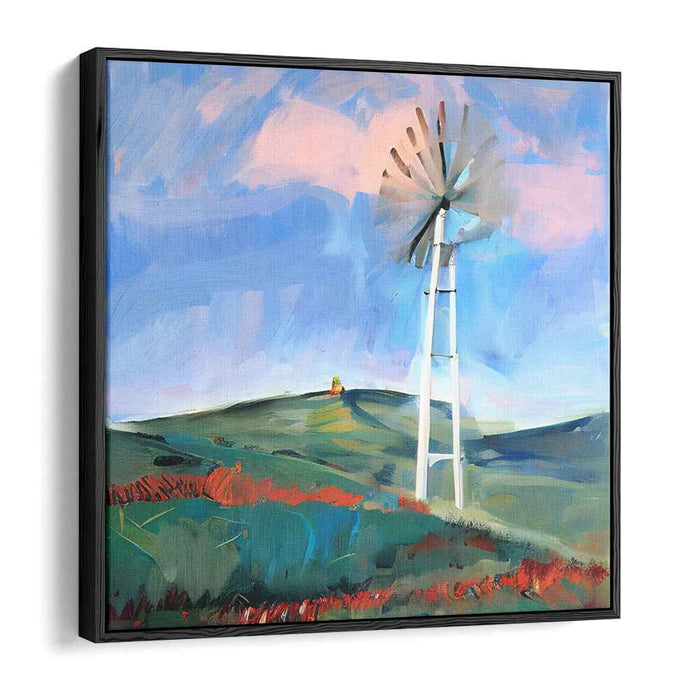 Zephyr's Haven: Serene Landscape with Windmill Canvas Art