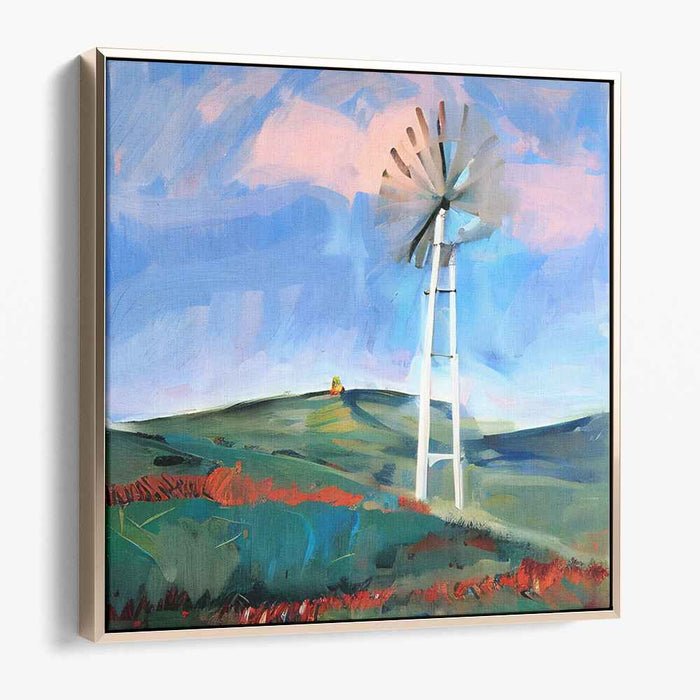 Zephyr's Haven: Serene Landscape with Windmill Canvas Art