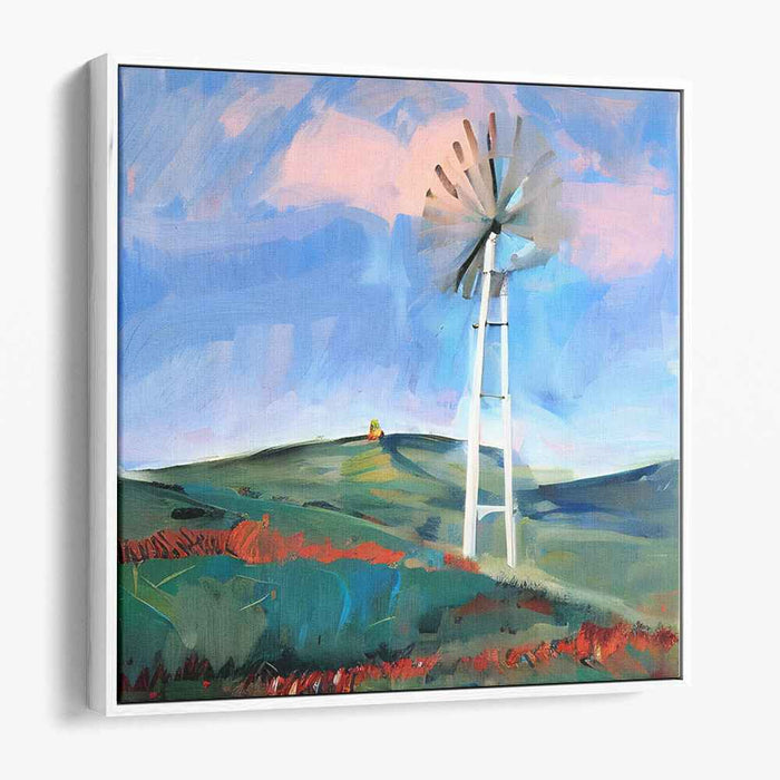 Zephyr's Haven: Serene Landscape with Windmill Canvas Art