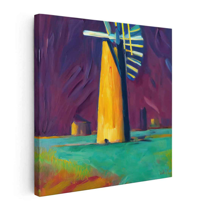 Golden Windmill: Bold Fauvist Landscape Canvas Art Print