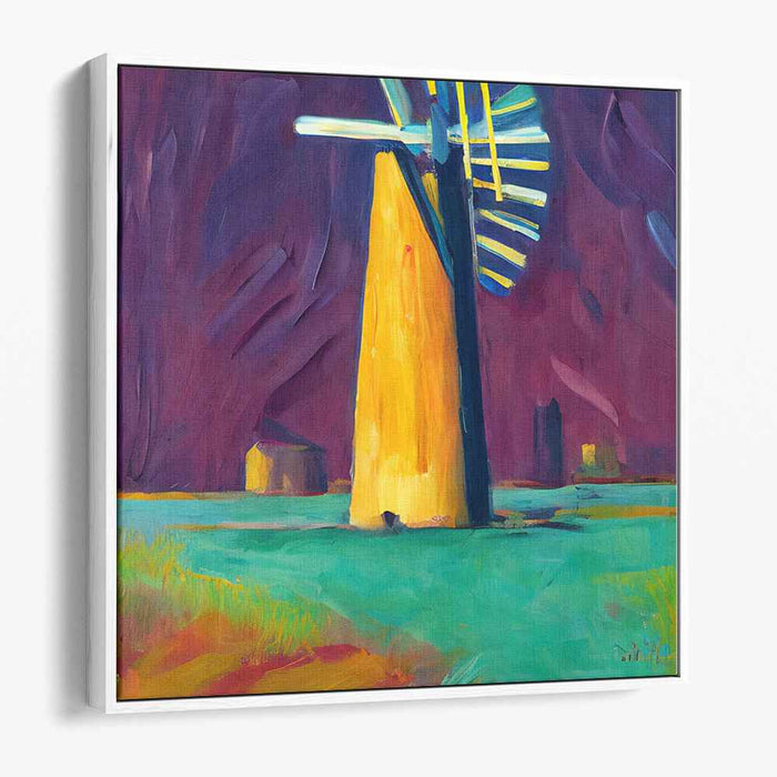 Golden Windmill: Bold Fauvist Landscape Canvas Art Print