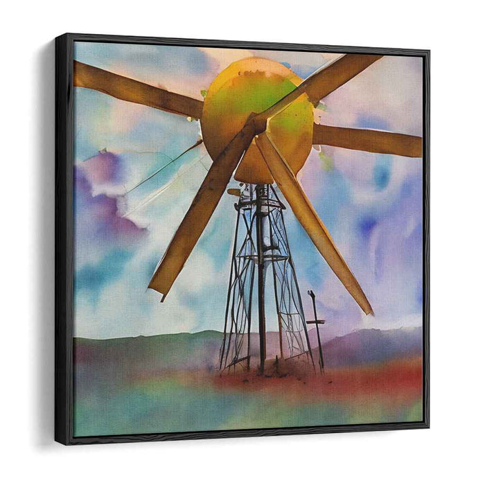 Surreal Windmill: Dreamlike Watercolor Landscape Canvas Art