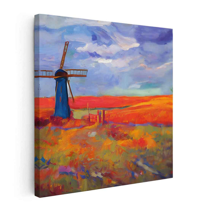 Rustic Windmill Charm: Vivid Impressionist Landscape Canvas Art