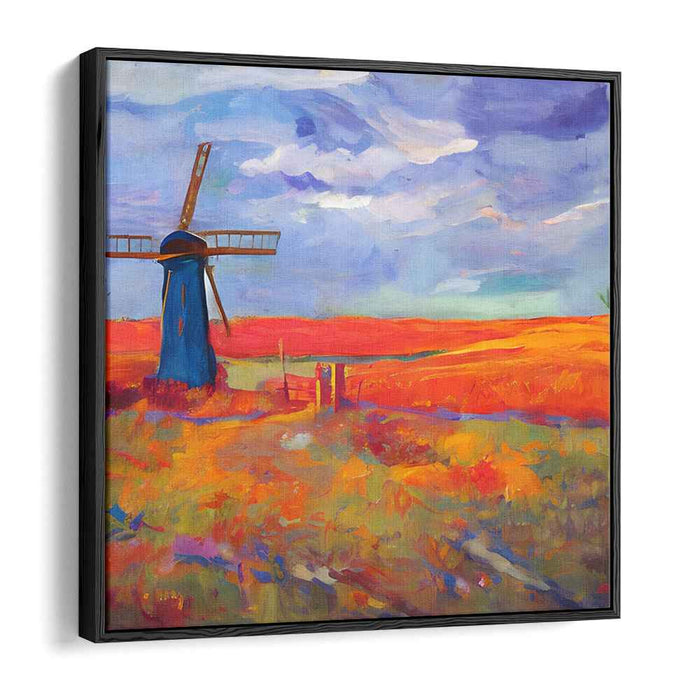 Rustic Windmill Charm: Vivid Impressionist Landscape Canvas Art