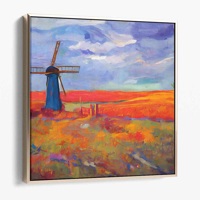Rustic Windmill Charm: Vivid Impressionist Landscape Canvas Art