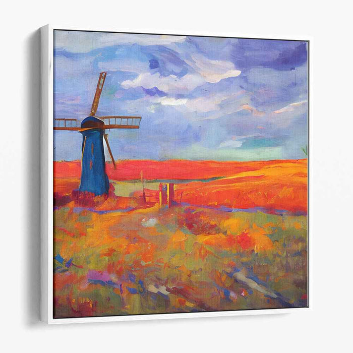 Rustic Windmill Charm: Vivid Impressionist Landscape Canvas Art