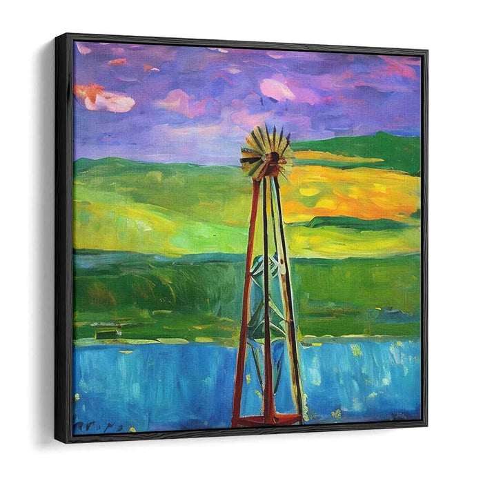 Zephyr's Domain: Vibrant Landscape with Windmill Canvas Art