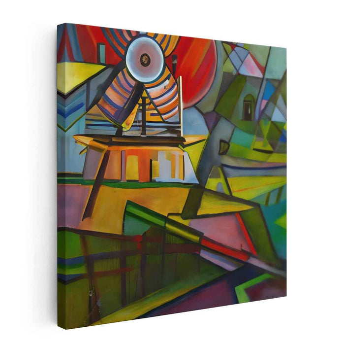 Whirlwind Geometry Bliss: Abstract Cubist Landscape with Windmill