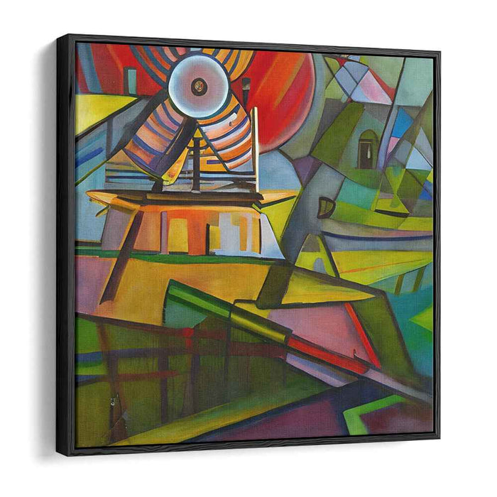 Whirlwind Geometry Bliss: Abstract Cubist Landscape with Windmill