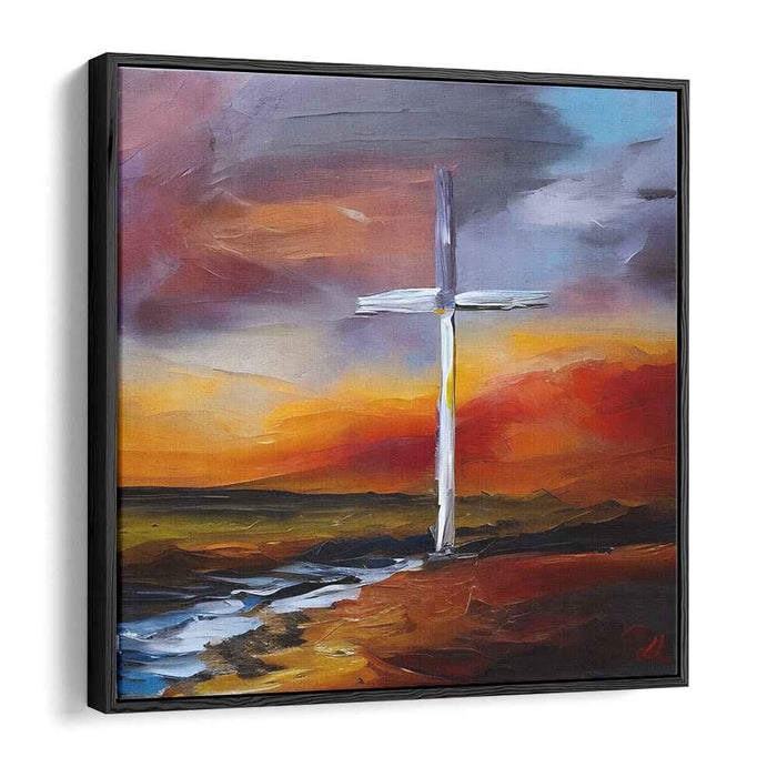 Radiant Cross: Expressionist Sunset Canvas Art Print