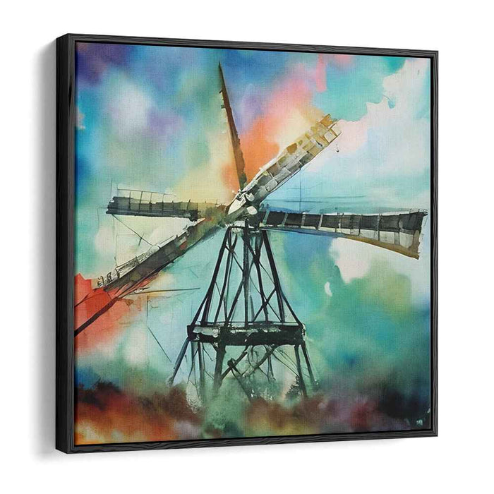 Whispers in Pastel Dreams: Dreamlike Watercolor Windmill Canvas Art