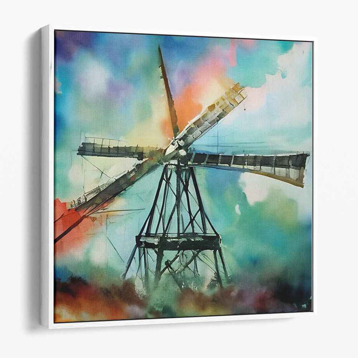 Whispers in Pastel Dreams: Dreamlike Watercolor Windmill Canvas Art