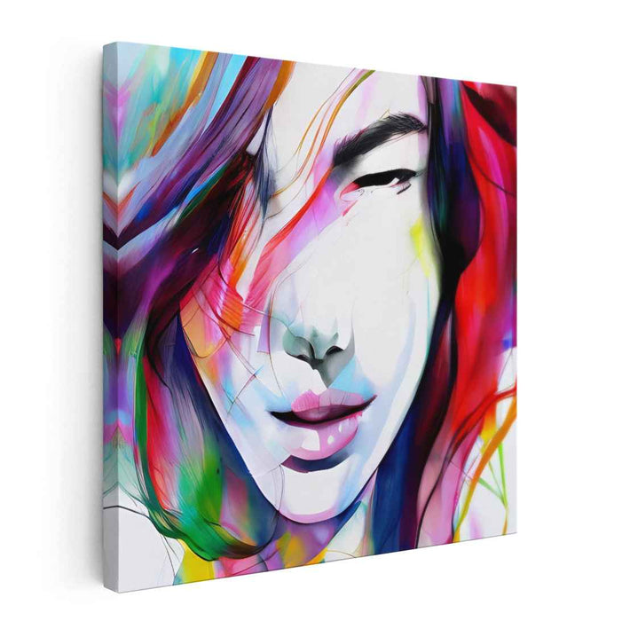 Chromatic Emotion Explosion: Abstract Expressionist Colorful Portrait Canvas Art Print