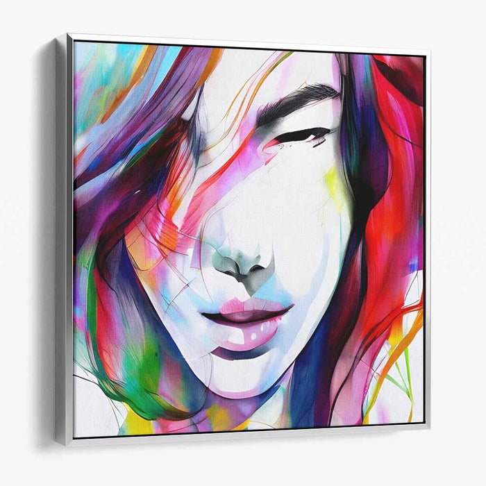 Chromatic Emotion Explosion: Abstract Expressionist Colorful Portrait Canvas Art Print