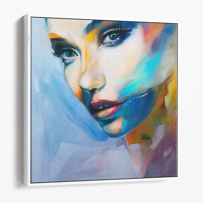 Expressive Spectrum Portrait: Contemporary Portrait with Abstract Color Bursts Canvas Art