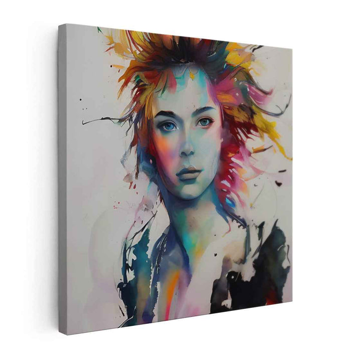 Vibrant Muse: Dynamic Colorful Portrait Canvas Art Print