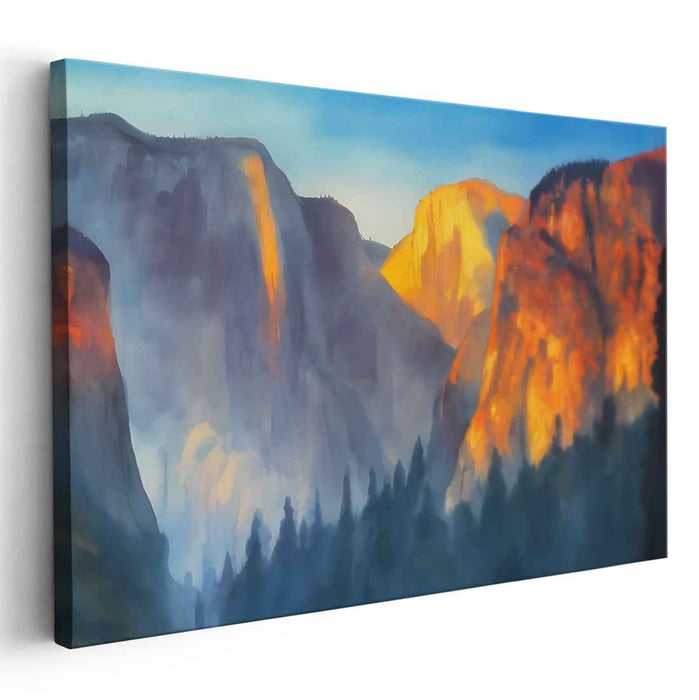 Majestic Horizon Melodies: Sunset Over Mountain Peaks Canvas Art Print