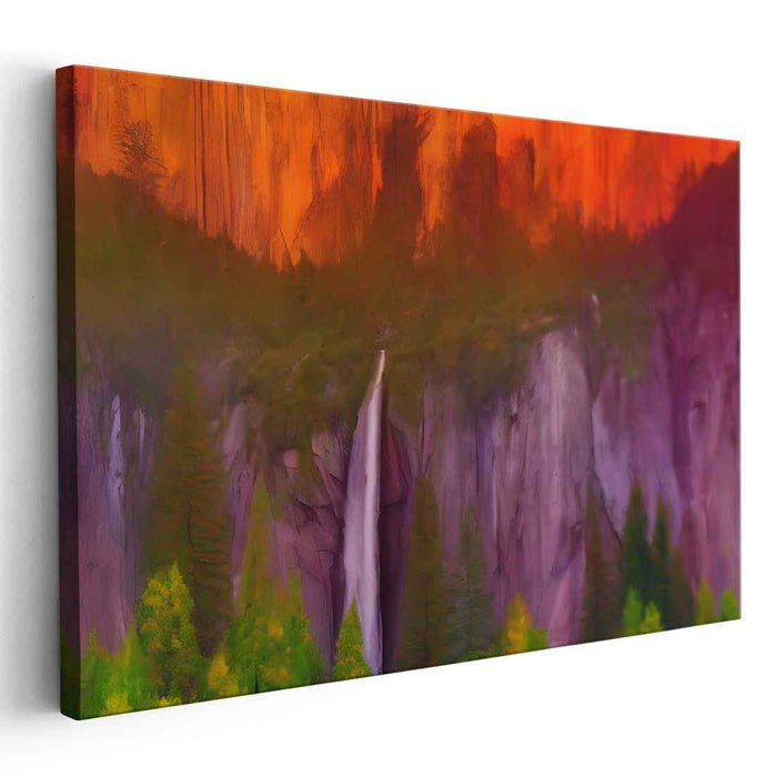 Fiery Sunset Over Mystic Forest: Dramatic Landscape Canvas Art