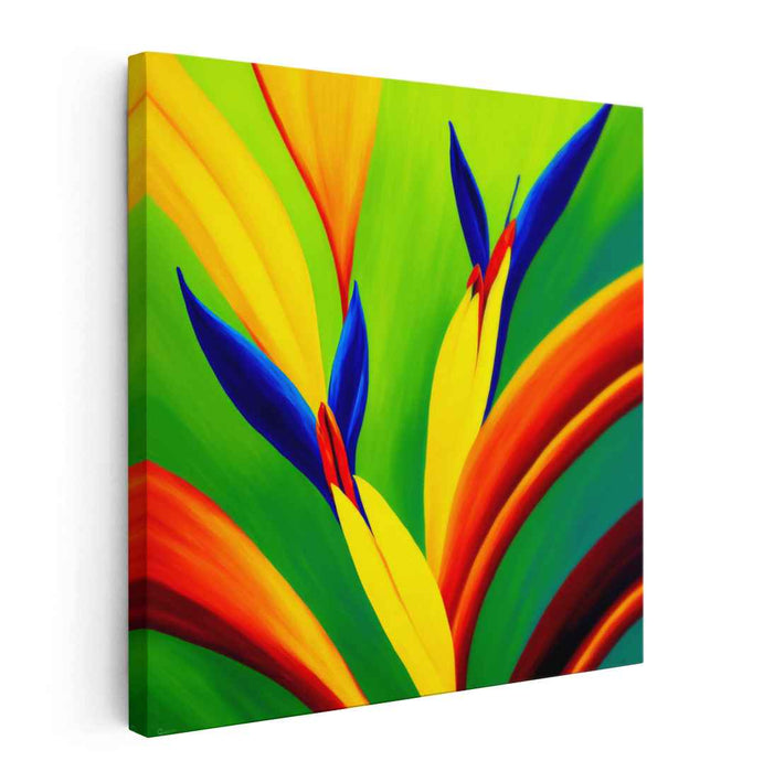 Flight of Eden's Songbirds: Abstract Bird of Paradise Floral Canvas Art Print