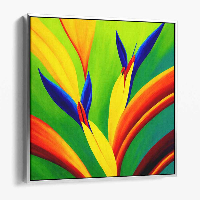 Flight of Eden's Songbirds: Abstract Bird of Paradise Floral Canvas Art Print