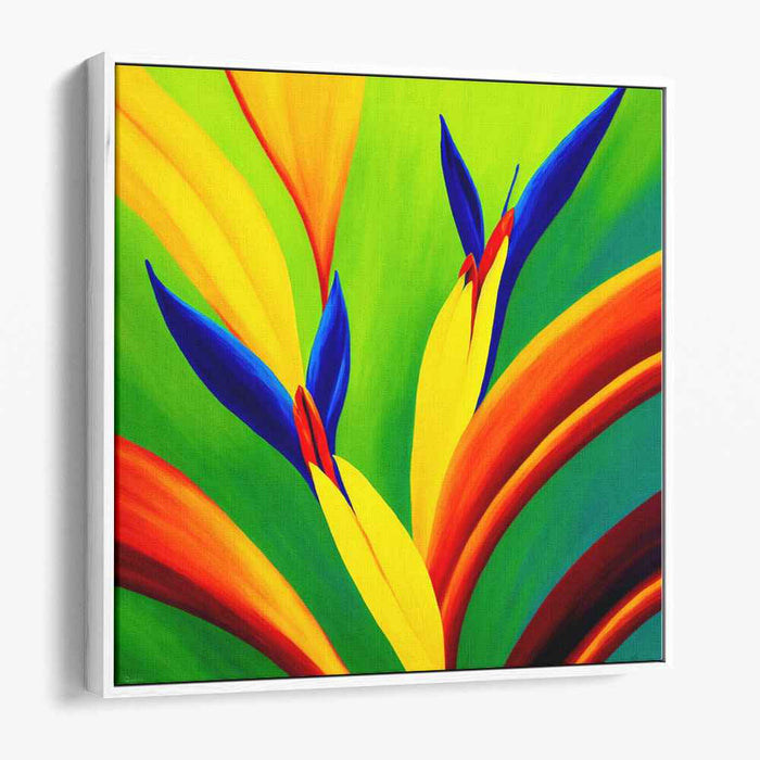 Flight of Eden's Songbirds: Abstract Bird of Paradise Floral Canvas Art Print