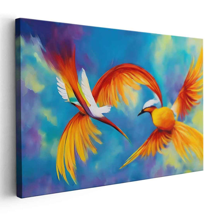 Avian Symphony Above Clouds: Vivid Bird Dance in the Skies Canvas Art