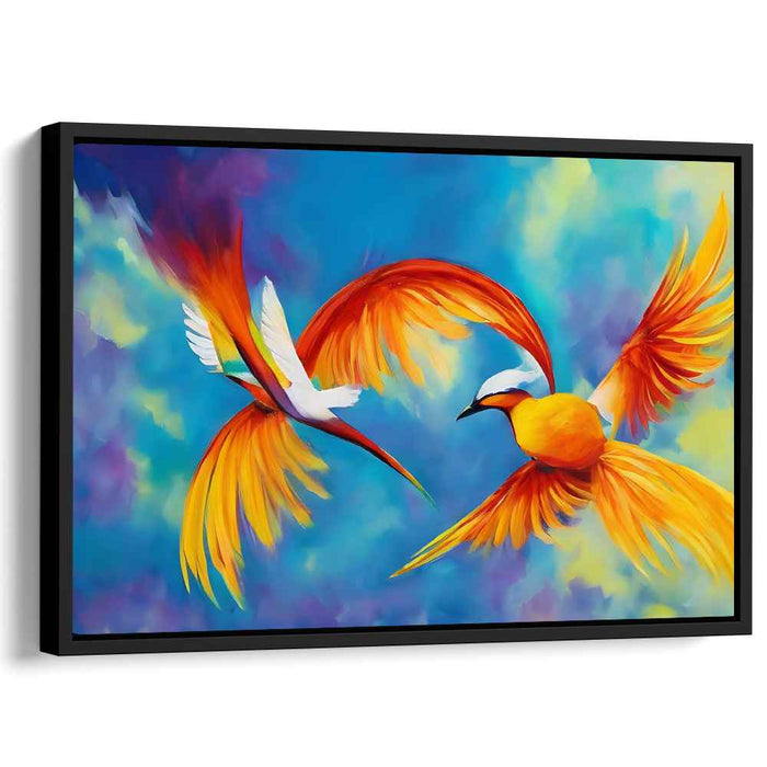 Avian Symphony Above Clouds: Vivid Bird Dance in the Skies Canvas Art