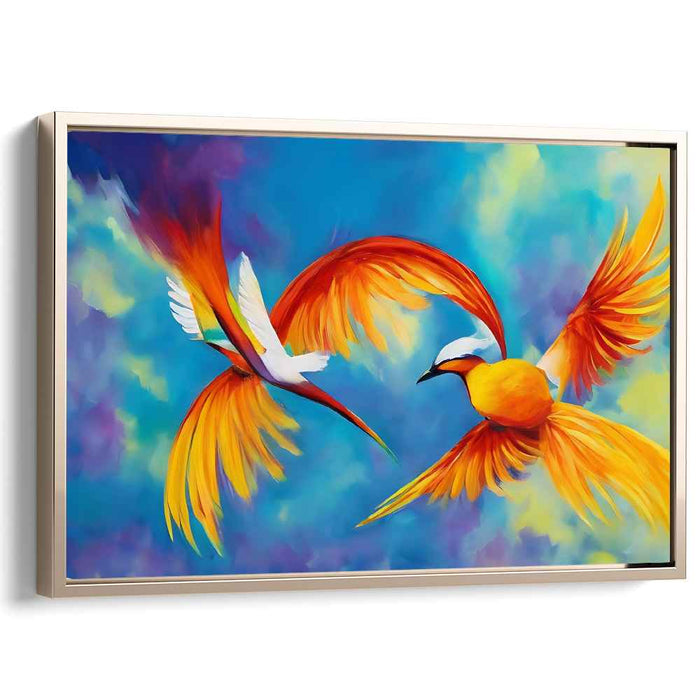 Avian Symphony Above Clouds: Vivid Bird Dance in the Skies Canvas Art