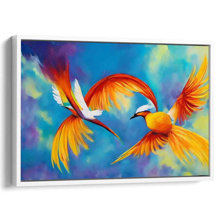 Avian Symphony Above Clouds: Vivid Bird Dance in the Skies Canvas Art